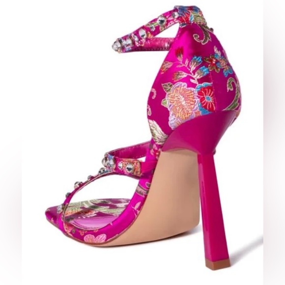 Azalea Wang Heels Hot Pink Brocade Embellished Embroidered Stiletto Heels 8.5 - Picture 6 of 11
